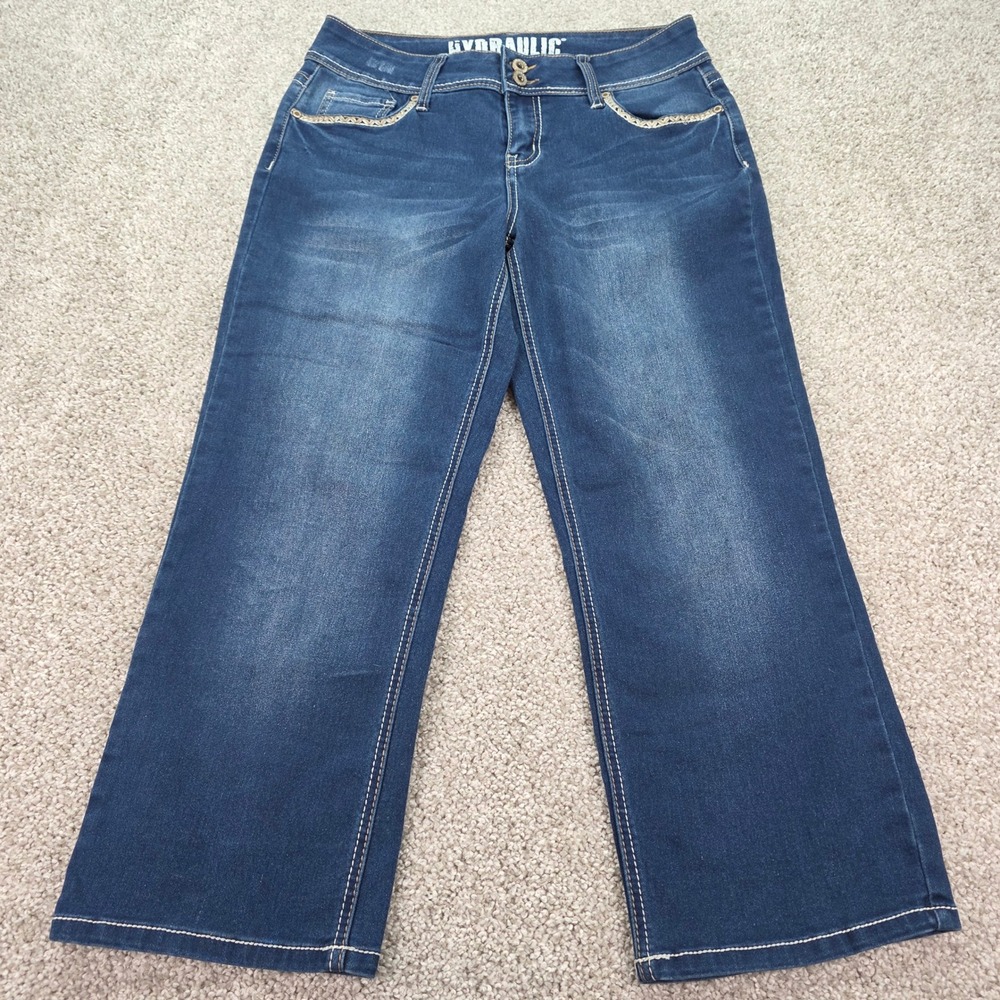 Hydraulic Womens Embroidered Sequin Crop Jeans Blue‎ Medium Wash Size 10 NWOT